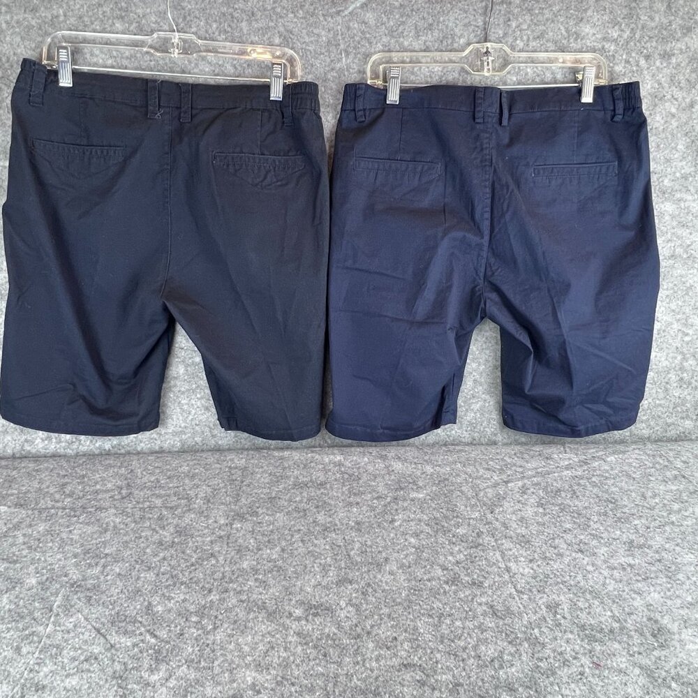 Set Of 2 Mens Dark Navy & Black Cotton Casual Shorts Size 34 Elastic Waistband - Picture 7 of 7